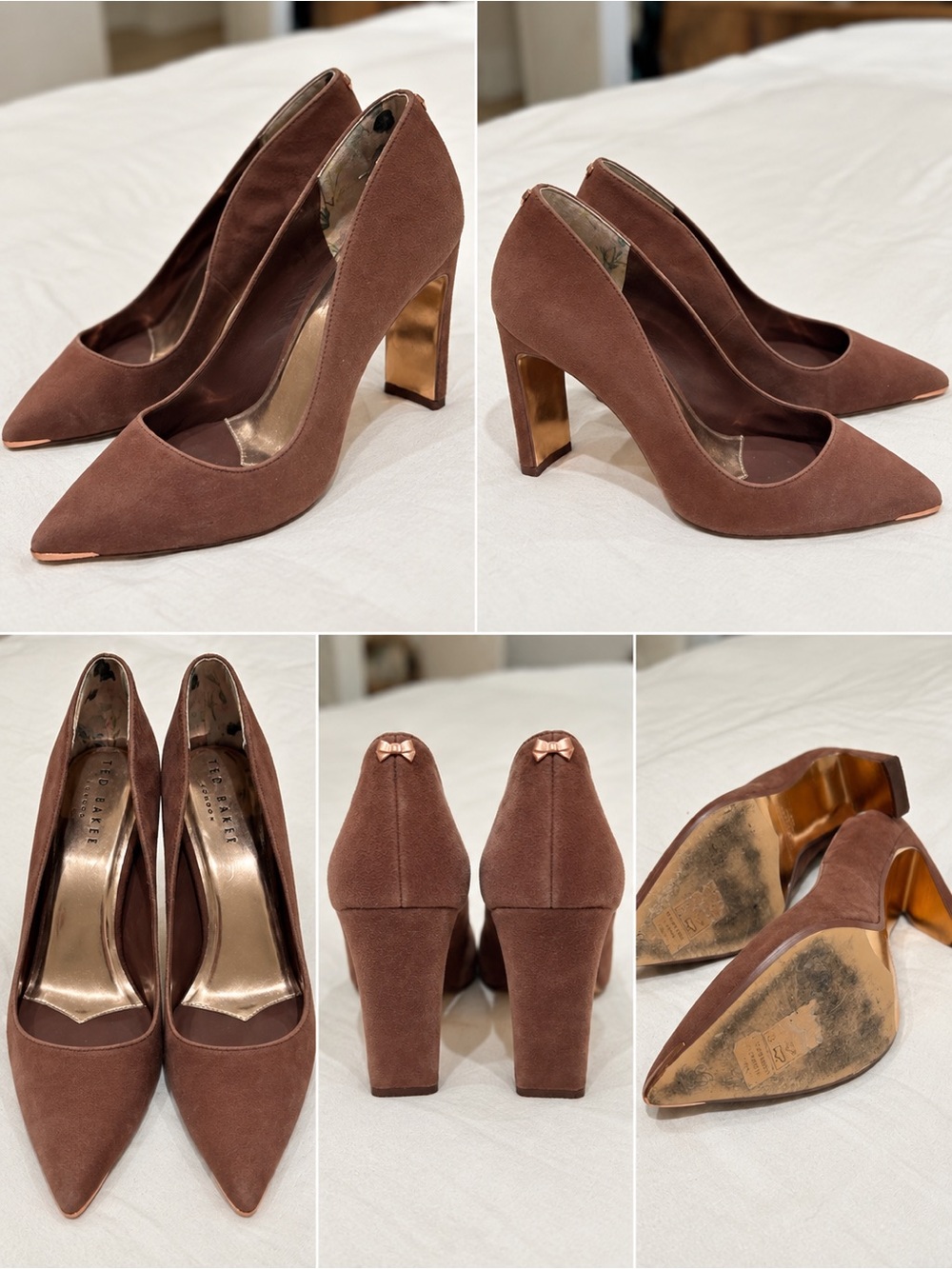 Ted Baker London Women's Beautiful Rose Suede Pointed-Toe Block Heel Pumps 41.5